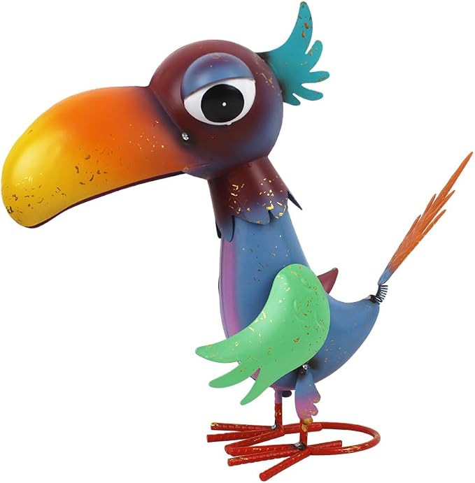 12'' Tall Bird Garden Statue for Outside, Lawn, Patio, Porch | Cheeky Metal Bird Sculpture Yard Art, Standing Bird Garden Decor