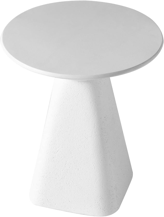 LeisureMod Elsie 18" Wide Circular Fiberstone Side Table for Indoor/Outdoor Use, Powder-Coated Finish, No Assembly Required for Living Rooms, Patios, or Bedrooms (White)