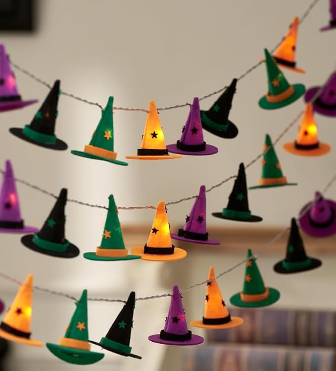 Halloween String Lights, 9.8FT 20 LED Halloween Fairy Light Decor | Orange Purple Black Green Halloween Spooky Witch Hat Lights – Battery Operated (Not Included), Spooky Halloween Party Decor