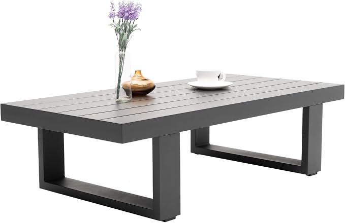 Sneijde Outdoor Coffee Table for Patio All-Weather Rectangle Aluminum Coffee Table for Garden Deck Poolside, Dark Grey, 23.8" D x 47.2" W x 13.2" H