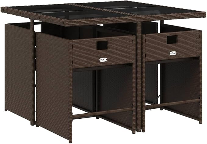 5 Piece Patio Dining Set with Cushions Brown PE Rattan Outdoor Furniture Set for Garden Balcony Backyard