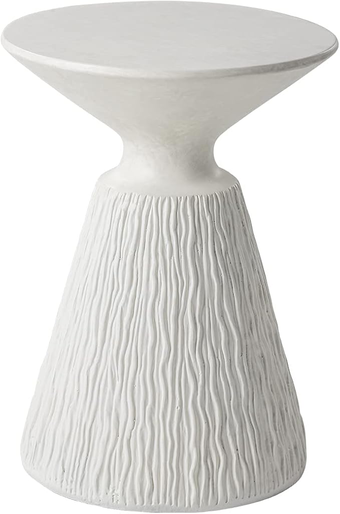 HOMPUS Round Outdoor Side Table, Mushroom MgO Samll Concrete Accent Table, Lightweight Patio End Table, Plant Stand for Paito, Outside, White