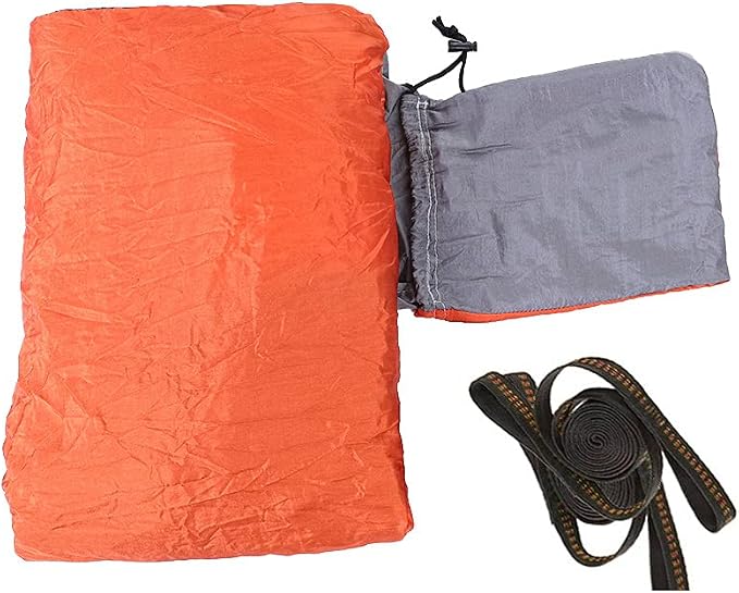Portable Camping Travel Single Hammock, Lightweight Hanging Bed with Tree Straps and Metal Buckles, 300kg Capacity Nylon Hammock for Outdoor Hiking Backpacking (with Tree Gray and Orange)