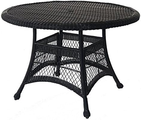 Pemberly Row Wicker Round Patio Dining Table, 44 in Diameter, Resin Wicker, Espresso Finish, Steel Frame, Weather-Resistant, Outdoor Table for Deck or Poolside