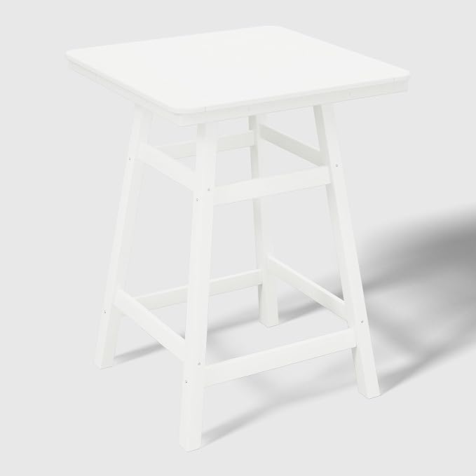 WestinTrends Malibu Square Outdoor Patio Counter High Bistro Bar Table with Umbrella Hole 37" Tall, White