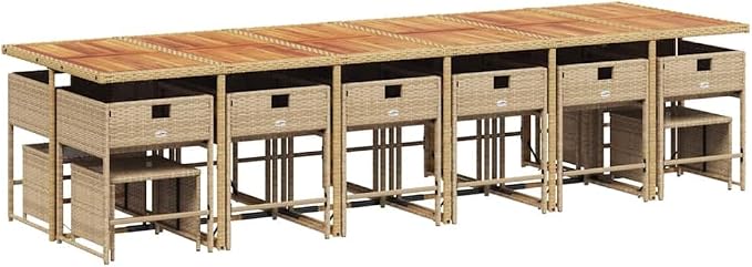 17-Piece Outdoor Dining Set, PE Rattan Garden Table and Chairs, Space-Saving Cube Furniture with Cushions, Patio Backyard Wicker Seating Group