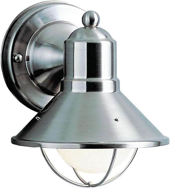 Kichler Seaside 7.5" 1 Light Outdoor Wall Light with Glass Globe Brushed Nickel,Silver, 18.25-Inch