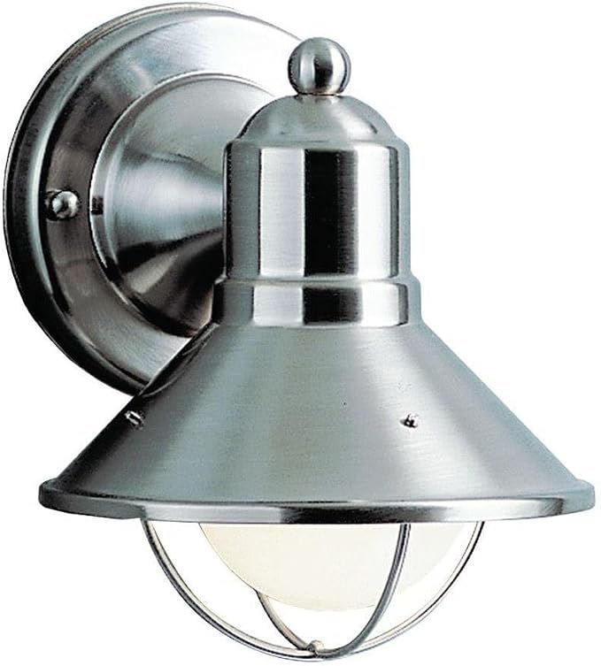 Kichler Seaside 7.5" 1 Light Outdoor Wall Light with Glass Globe Brushed Nickel,Silver, 18.25-Inch