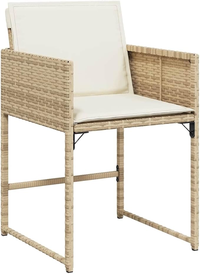 11 Piece Patio Dining Set with Cushions Beige Poly Rattan Outdoor Furniture Table and 6 Chairs with 4 Stools Foldable Space Saving for Garden Backyard Relaxing