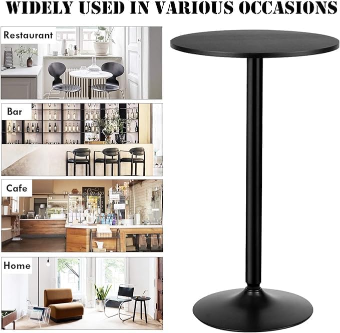ERGOMASTER Two-in-one Adjustable Height Bar Tables, 24-inch Round Cocktail Table with Sturdy Metal Base, 40"/22" Two Convertible Height High Top Pub Table for Home Bar, Restaurant Bistro (4, Black)