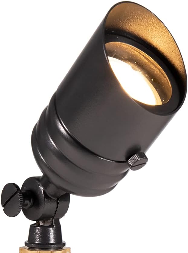 VOLT Fat Boy 12V Brass Outdoor Mini Spotlight (Black) with 5W 2700K Warm White 400 Lumen MR16 LED Bulb for Low Voltage Landscape Lighting of Yard, Lawn, Garden, Patio, Trees & House