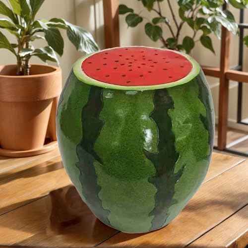 13.4" Watermelon Resin Stool, Novelty Fruit Side Table & Plant Stand, Whimsical Indoor Outdoor Garden Patio Decor, No Assembly Required (Red Watermelon)