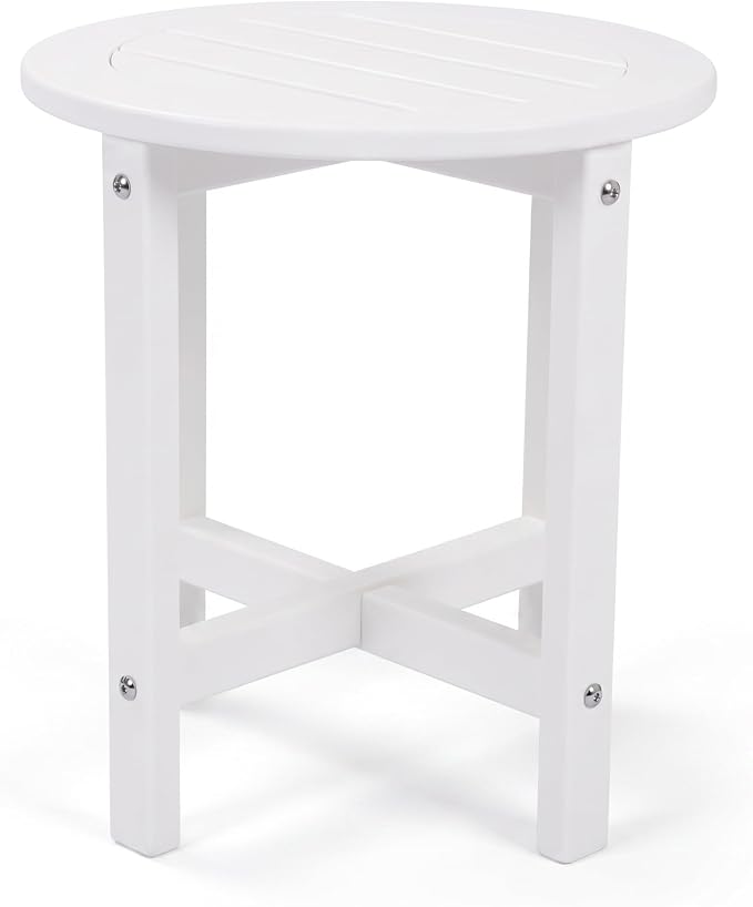 GDFStudio HDPE Outdoor Side Table, Small Patio End Table, All-Weather Round Accent Table for Porch Balcony Deck Poolside, White