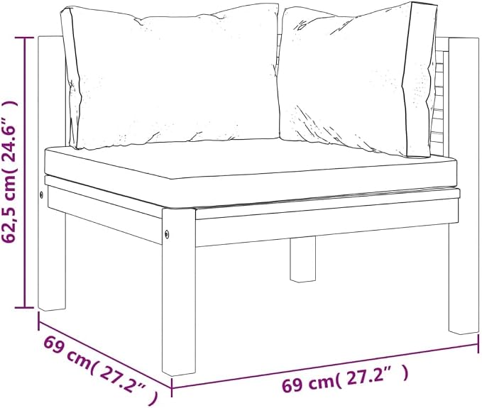 Sectional Corner Sofa with Cream White Cushion, Solid Acacia Wood Single Corner Sofa Chair, Outdoor Conversation Set Sectional Sofa Chair for Porch, Deck, Backyard,-426