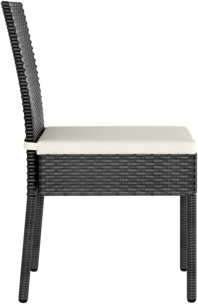 5 Piece Patio Dining Set Poly Rattan Black Outdoor Furniture Table and 4 Chairs with Cushions for Garden Backyard Porch Deck, Steel Frame Weather Resistant Wicker Dining Table Set Home Use