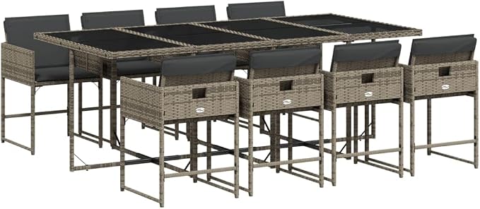 9 pcs Set Patio Dining Set & Garden Dining Set Gray PE Rattan Outdoor Patio Furniture Set Balcony Furniture for Front Porch Lawn Backyard 86.6 x 41.7 x 28.7 in