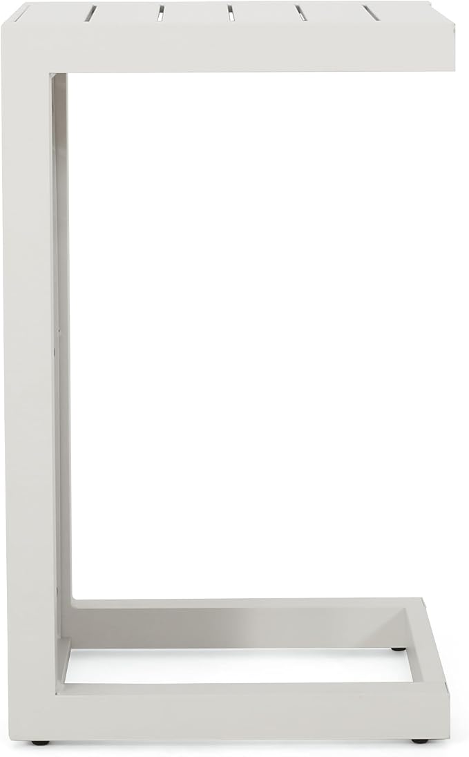 24" H Aluminium Patio Side Table, Small C-Shaped Outdoor Sofa Table,Coffee Table for Patio, Garden,Balcon,White