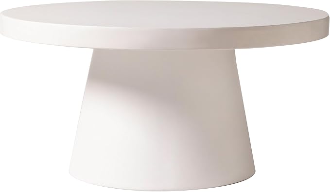 LeisureMod Minimalist White Side Table with Pedestal Base – Round Fiberstone Accent Table for Living Room, Outdoor, or Patio Use, Dune Series (White)