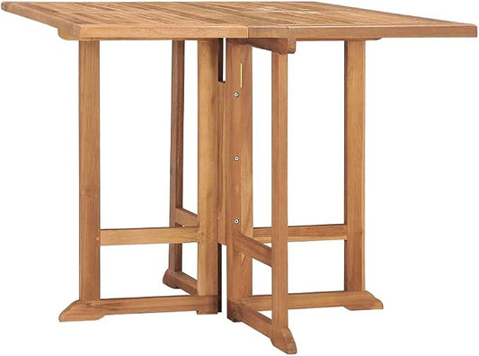 vidaXL Solid Teak Wood Folding Patio Dining Table - Weather Resistant Outdoor Furniture with Space-Saving Design and Fine Sanded Finish