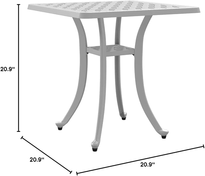White Cast Aluminum Square Garden Table for Outdoor Patio Balcony, Durable Compact 4-Person Dining Furniture with Fade Resistant Finish