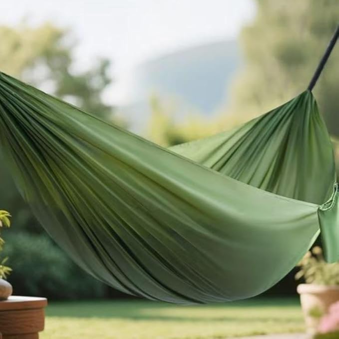 Camping Hammock Lightweight Portable Double Swing with 2 Tree Straps, Heavy Duty Parachute Nylon Bed for Backpacking Hiking Beach, Outdoor Essentials for Backyard Patio Camping Gear (Green)