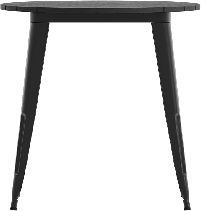 EMMA + OLIVER Drew Dining Table - Black 30" Round Poly Resin Table Top - Black Steel Base - All-Weather for Indoor/Outdoor Use