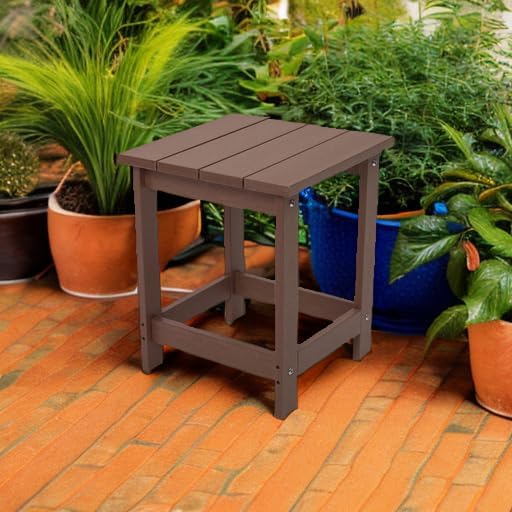 LZRS Patio End Table, Heavy Duty HDPE Outdoor Coffee Table with Wood Texture, Weatherproof Composite Table for Adirondack Chairs, Deck, Pool, Indoor/Outdoor, No Peeling or Cracking(Brown)
