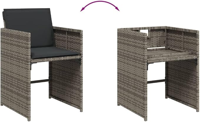 9-Piece Patio Dining Set, 8-Seater Outdoor Garden Table and Chair Furniture with Cushions, Space-Saving Foldable Rattan Design, Gray