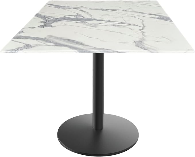 Holland Bar Stool Co. 30" Tall OD214 Indoor/Outdoor All-Season Black Wrinkle Table with 32" x 32" Square White Marble EuroSlim Top