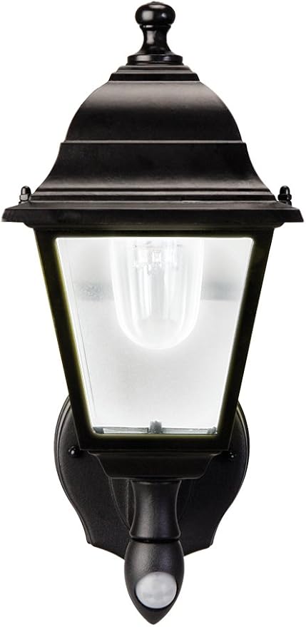 MAXSA 44219-RS Battery-Run Motion-Activated Outdoor Metal Sconce Black | Metal and Glass Battery-Powered No Wiring, 13x8.5x6" Motion Operated, Screw into Wall, Black Cool White LEDs Amazon Exclusive