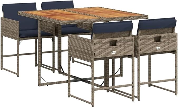Afuera Living Contemporary Patio Garden Dining Set, Solid Acacia Wood Table, Powder-Coated Gray and Brown Finish, Weather-Resistant Cushions, Seats 4, Modern Outdoor Furniture for Backyard or Terrace