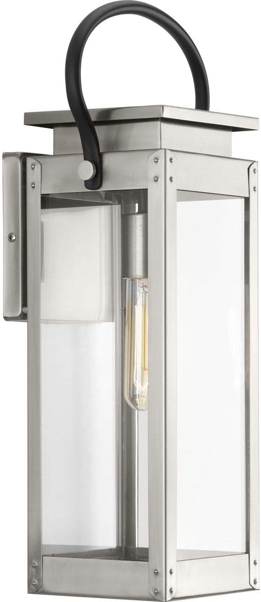 Progress Lighting Union Square Collection 1-Light Clear Flat Glass Farmhouse Outdoor Medium Wall Lantern Light Stainless Steel