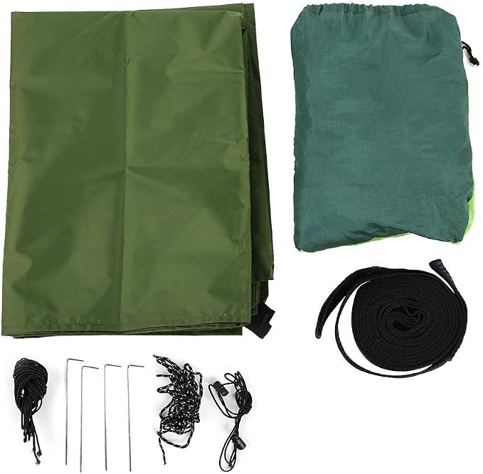 Portable Hanging Camping Hammock with Net and Rain Canopy, Outdoor Hammock for Courtyard Garden Beach Travel, 210T Nylon Hammock with Steel Buckles for 2 Persons