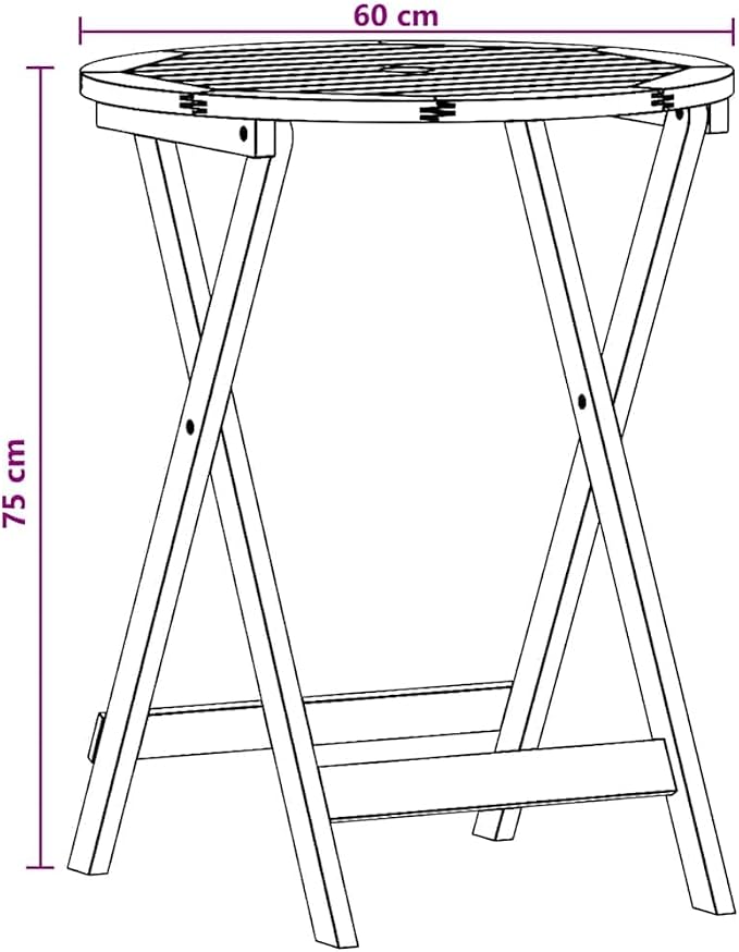 vidaXL Outdoor Dining Table, Folding Patio Table with Umbrella Hole, Garden Furniture for Porch Backyard, Modern Style, Solid Eucalyptus Wood