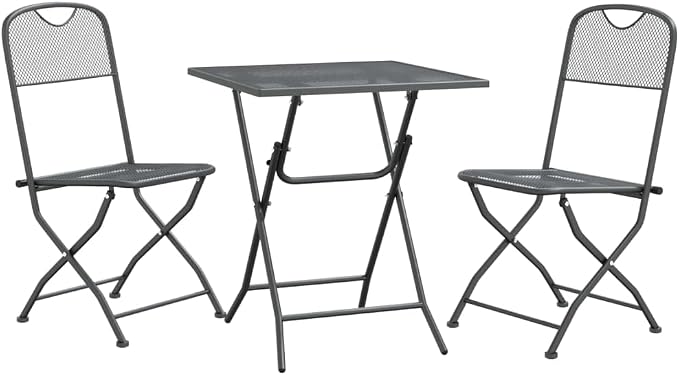 3 Piece Patio Dining Set with Expanded Metal Mesh and E-Coating Finish, Foldable Outdoor Table and Chairs in Anthracite