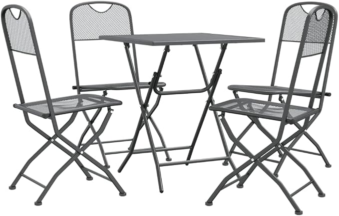 Foldable Patio Dining Set with Expanded Metal Mesh, Anthracite Outdoor Dining Set for 4, E-Coating Finish