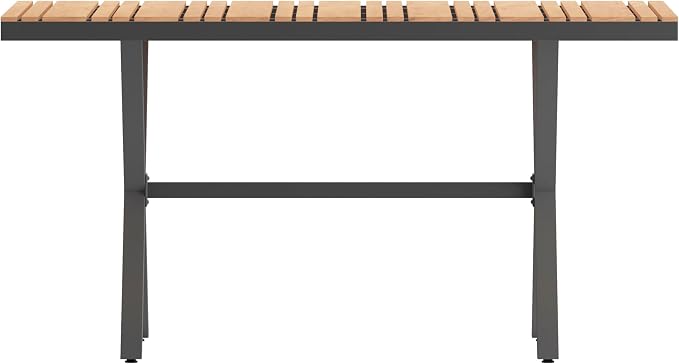 Flash Furniture Finch Commercial Grade X-Frame Outdoor Dining Table 59" x 35.5" with Faux Teak Poly Slats and Metal Frame, Natural/Gray