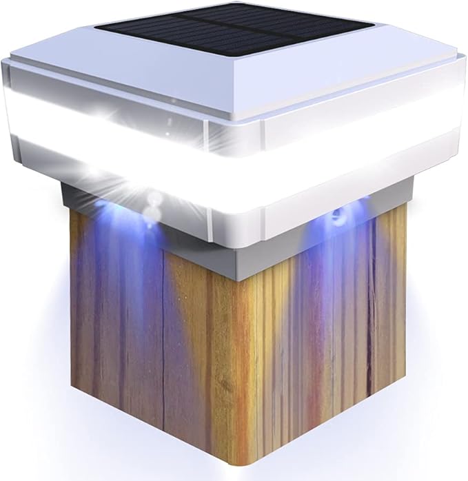 Solar Outdoor Post Cap Lights, 160LM 6000K Cool White, IP65, 1 Pack White | 52 LEDs High Brightness, Waterproof Fence Post Lights Compatible with 4x4 5x5 Wooden Posts, for Fence Deck Patio Garden Yard