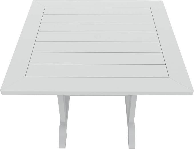 WestinTrends Malibu Outdoor Dining Table, All Weather Poly Lumber Adirondack 43" Trestle Square Patio Table with Umbrella Hole, White