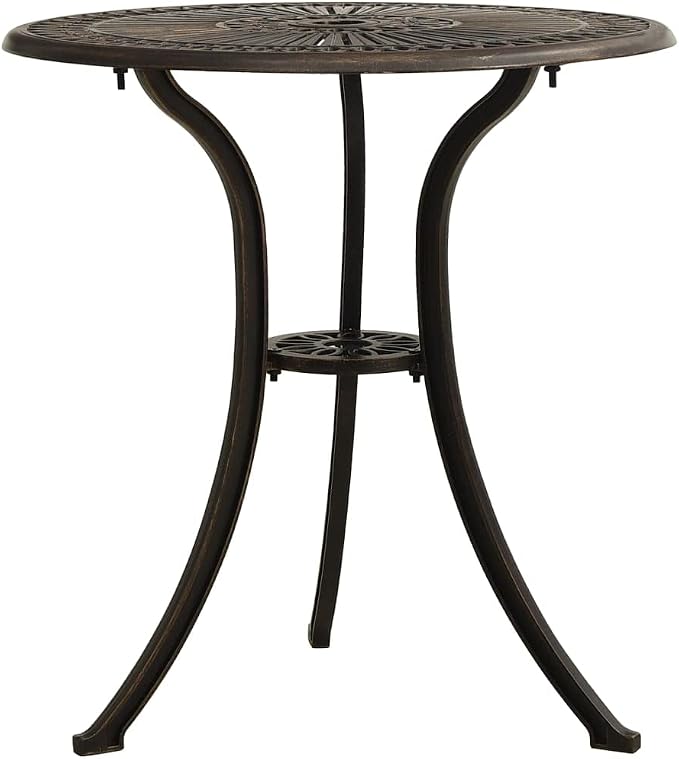 Bronze Cast Aluminum Round Patio Table 24.4x25.6in Small Outdoor Dining Side Furniture for Garden Balcony Camping Deck