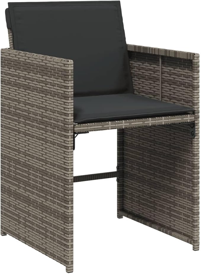 11-Piece Patio Dining Set Gray Poly Rattan with Cushions & Tempered Glass Table, Outdoor Furniture Set for Garden Backyard Balcony Porch