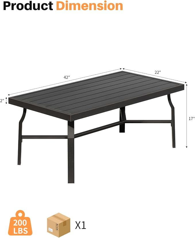Outdoor Coffee Table, Never-Rust Aluminum Patio Coffee Table, Rectangle Outside Garden Table with Slatted Tabletop, All-Weather Outdoor Patio Furniture Table for Backyard, Porch, Dark Bronze