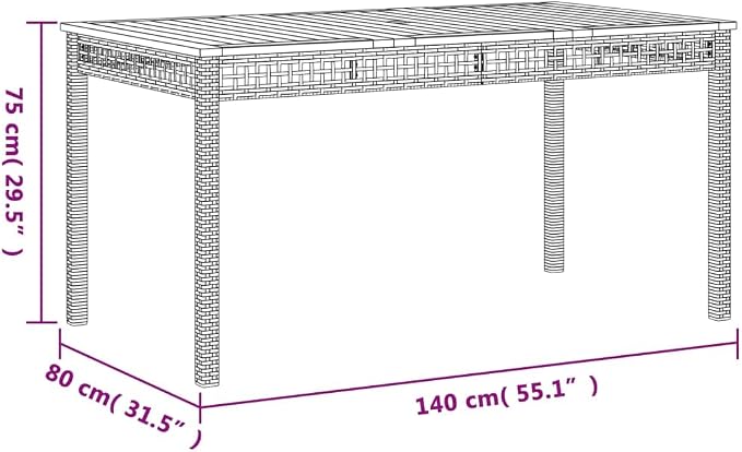 Patio Table & Picnic Table Beige PE Rattan Outdoor Table Poolside Table for Patio Garden Backyard 55.1 x 31.5 x 29.5 in