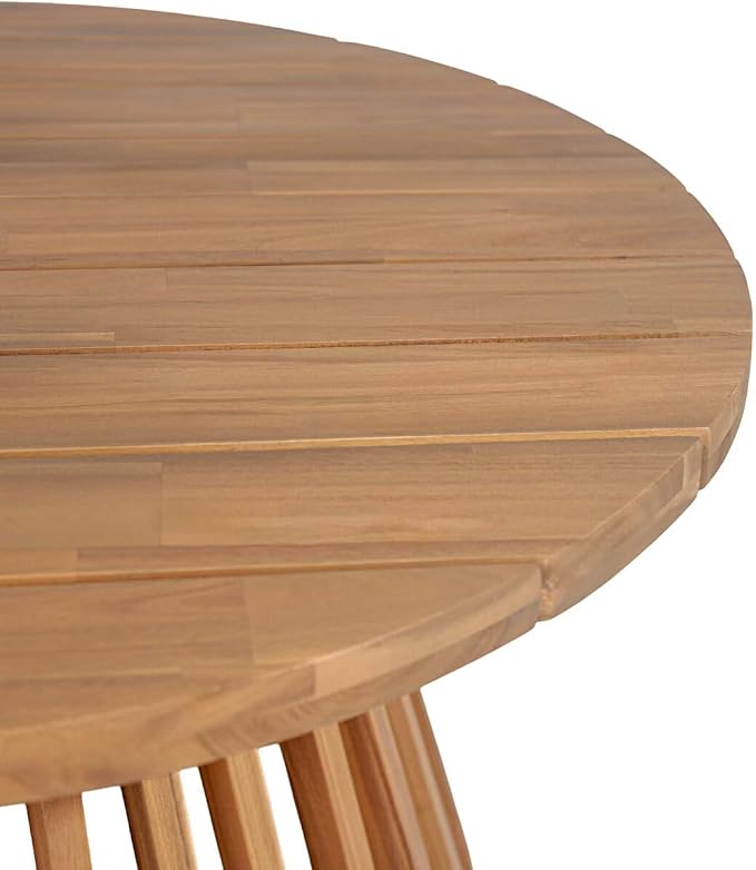 JIJIWANG 31.5" Outdoor Acacia Wood Patio Coffee Table for 2-4 Person, Round Coffee Table for Backyard, Lawn, Balcony, Light Teak