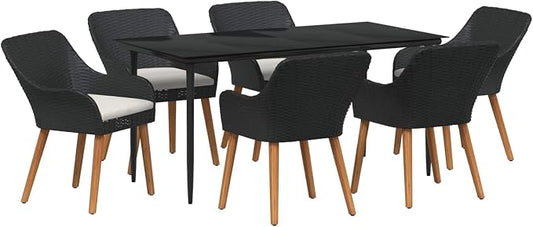 7-Piece Garden Dining Set, Patio Furniture Table and 6 Chairs with Comfortable Cushions, Weather-Resistant Poly Rattan Outdoor Dining Furniture for Backyard Deck Poolside