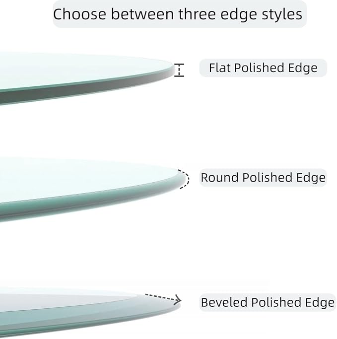 36" Round Glass Table Top - 1/4" Thick Flat Polished Edge Tempered Glass, Replacement Glass Table Top for Kitchen/Patio Table
