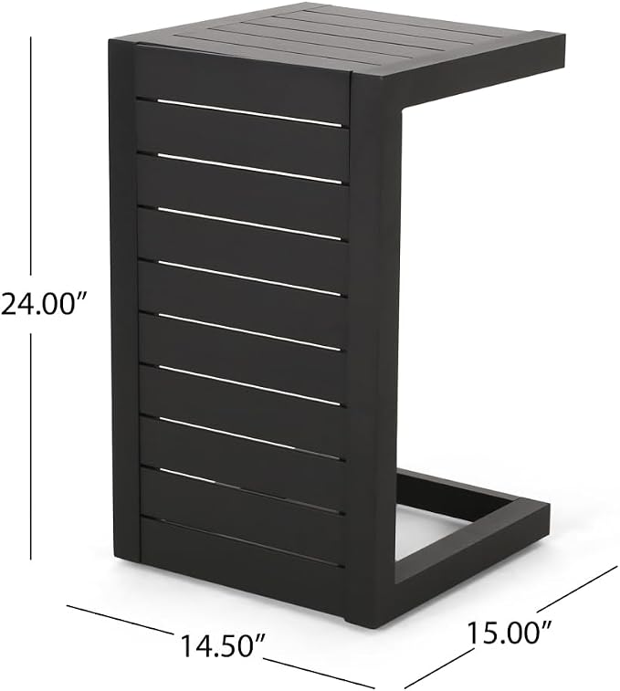 Modern Aluminum C-Shaped Outdoor Side Table for Patio, Poolside, or Garden - Sleek Silver Finish with Space-Saving Design (Black + Aluminium)