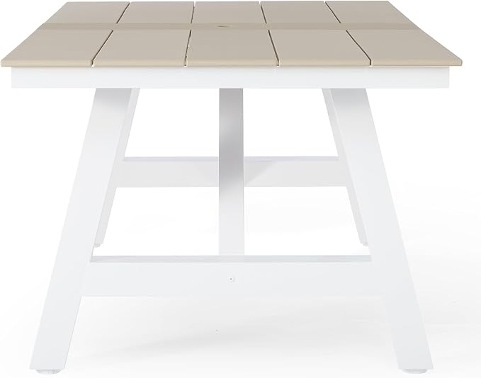 Costaelm Rectangle Patio Table, 8-Person Backyard Table 90" HDPE Dining Table with Umbrella Hole and Metal Frame for Outside, Garden, Poolside, Deck, Porch, Balcony, Sand