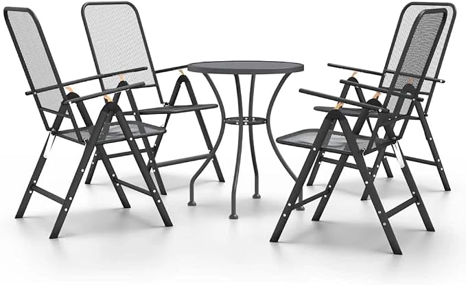 5 Piece Patio Dining Set Expanded Metal Mesh Anthracite | E-Coating Finish, Weather-Proof, 7-Position Adjustable Backrest, Folding Chairs