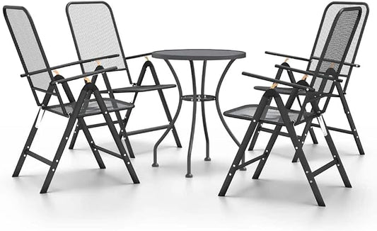 5 Piece Patio Dining Set Expanded Metal Mesh Anthracite | E-Coating Finish, Weather-Proof, 7-Position Adjustable Backrest, Folding Chairs